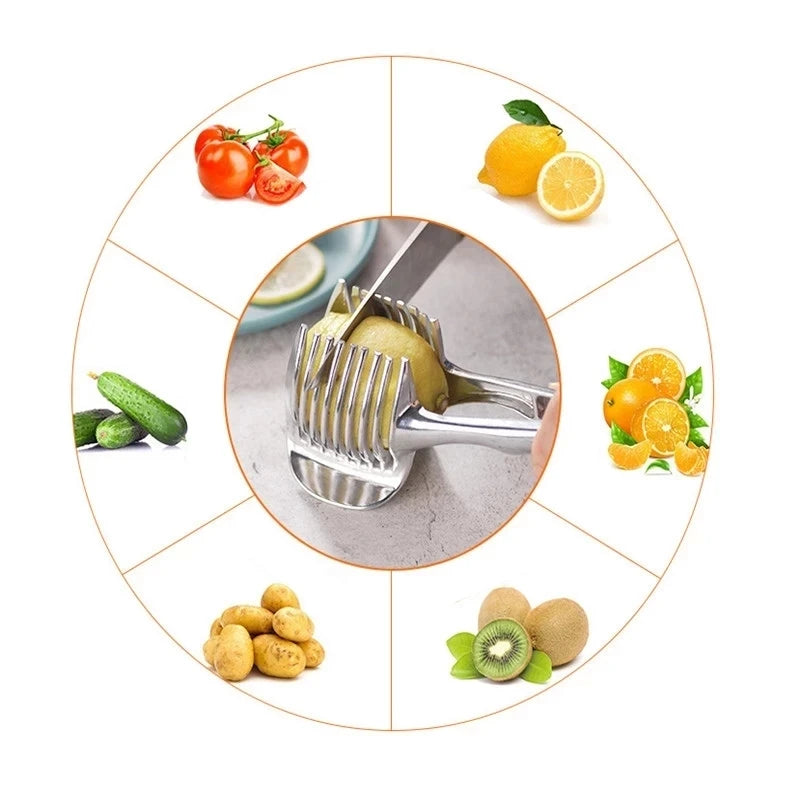Kitchen Gadgets Handy Stainless Steel Onion Holder Potato Tomato Slicer Vegetable Fruit Cutter Accessories CF-228