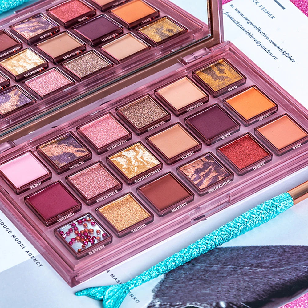 18-Color Pomegranate Eyeshadow Palette – Shimmer & Matte Waterproof