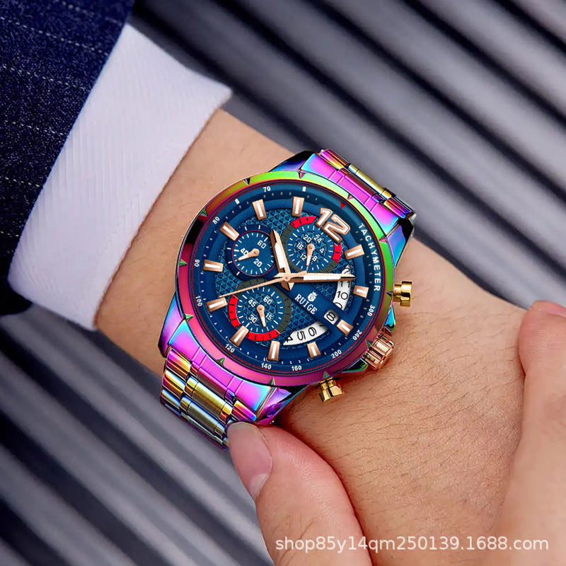 RUIGE New Personality Men's Watch Magic Case Multifunctional Cross-border Explosions Men's Watch Stainless Steel Quartz Wrist Watch