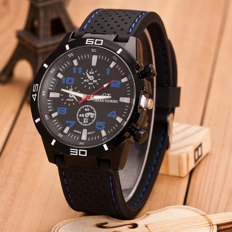 FashionBlack Leather Quartz Watch For Men Personality Round Watch Dial Watch Bracelet Set