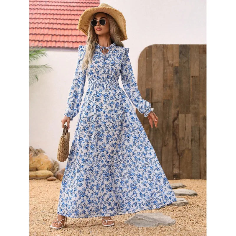 Autumn long-sleeve ruffled collar A-line dress – stylish & elegant.