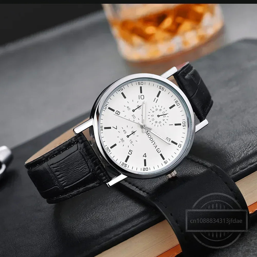 Men’s Luxury Leather Strap Quartz Watch – Analog Casual & Business