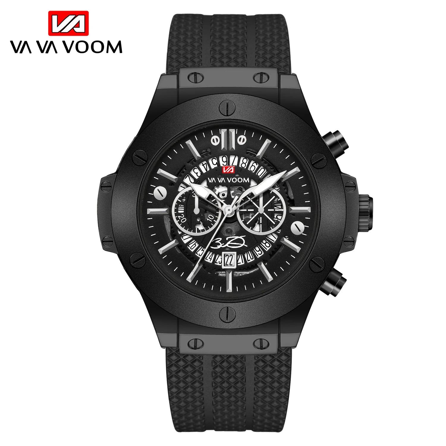 Men’s 46mm Black Silicone Sports Watch – Rose Gold Military Quartz