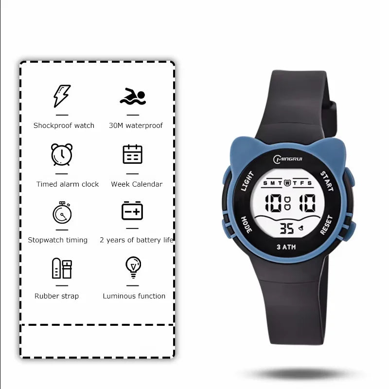 Kids Sport Watches Pink Sport Children Digital Watch For Boys Girls 30M Waterproof Alarm Stopwatch Student Electronic Wristwatch