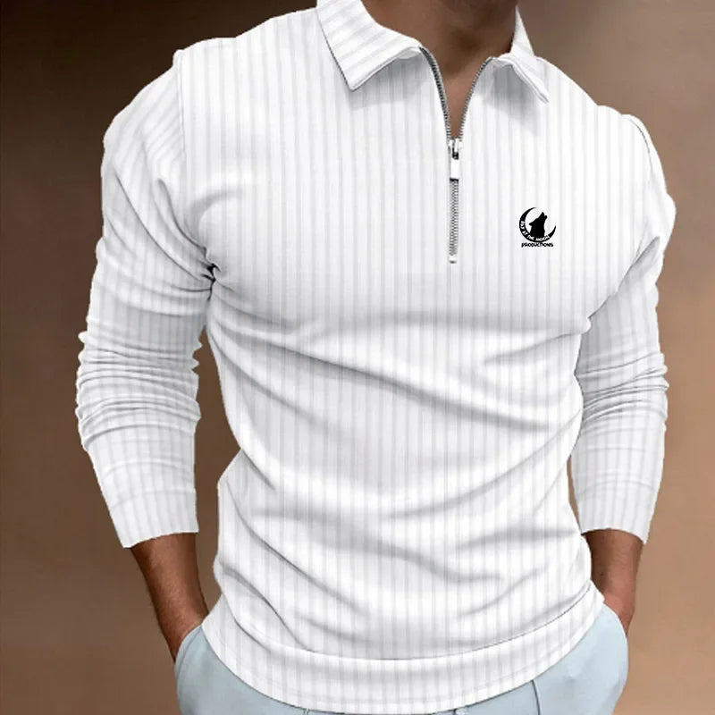 Men Clothes New Long Sleeve Zipper Stripe Polo Shirt Casual Men Polo Shirt Tops Polo Shirt Fashion Men Slim Sport Polo Shirt