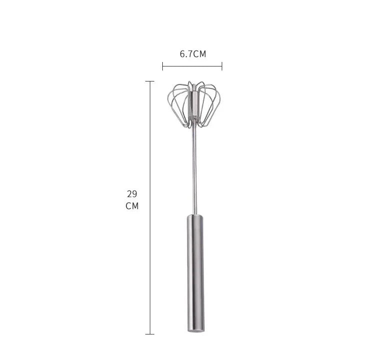 Kitchen Stainless Steel Whisk Creamer Semi-automatic Rotary Whisk Beech Wood Vase Handle Hand Mixer