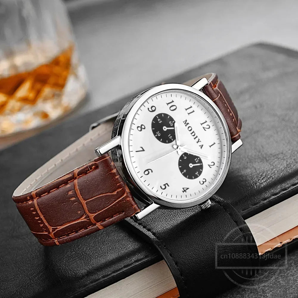 Men’s Luxury Leather Strap Quartz Watch – Analog Casual & Business