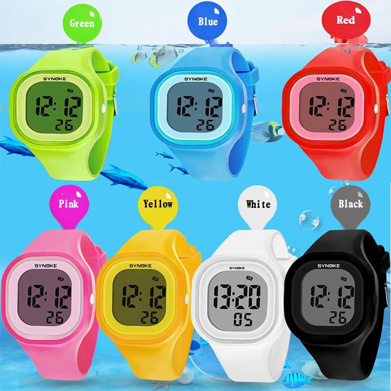 Synoke Unisex Digital Sport's Watches Fashion Soft Silicone Strap Led Waterproof Swimming Jelly Wristwatch Alarm Clock