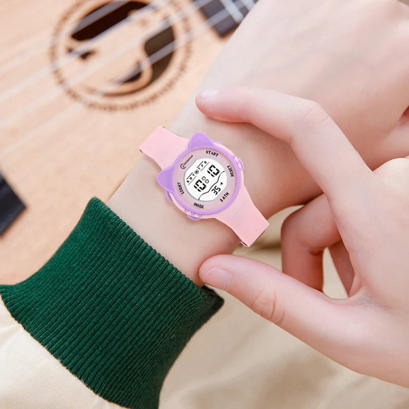 Kids Watch Girls Boys Pink Cute Meow Star Watches Children Sstudent Fashion Waterproof Alarm Clock Digit Electronic Watch Gift