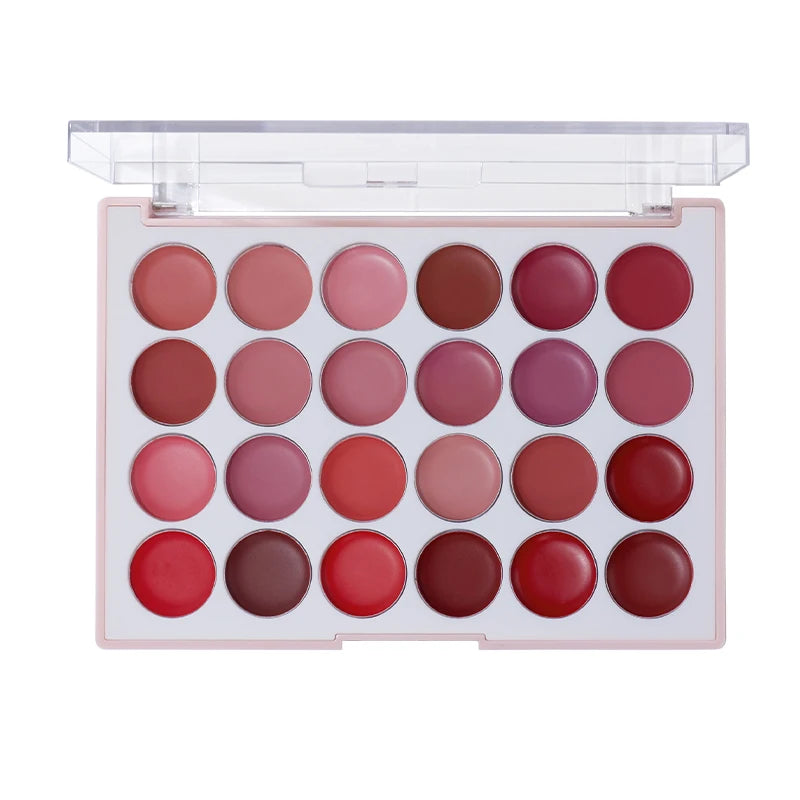 24-Color Jelly Lip Gloss Palette – Moisturizing Mirror Lipstick