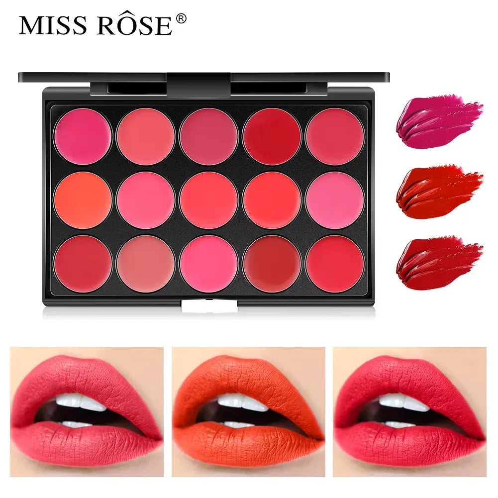 15-Color Matte Lipstick Palette – Waterproof, Long-Lasting & Moisturizing