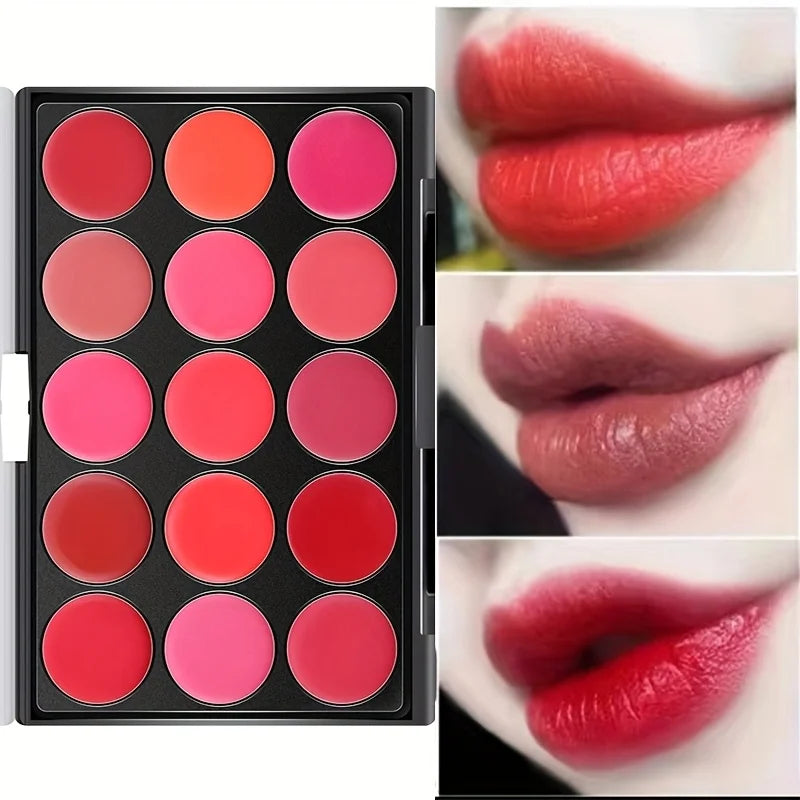 15-Color Matte Lipstick Palette – Waterproof, Long-Lasting & Moisturizing