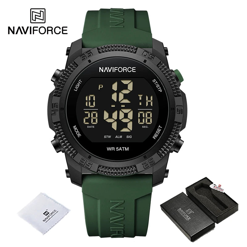 NAVIFORCE Men's Fashion LCD Digital Wristwatch 50m Waterproof Sports Silicone Strap Watches for Man Casual Electronic Male Clock