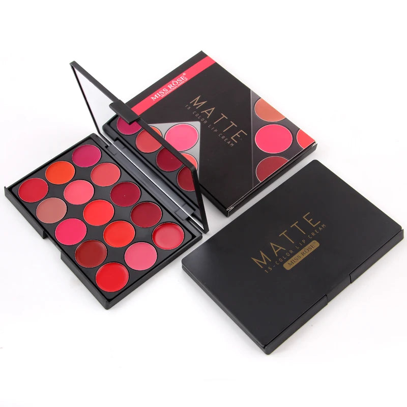 15-Color Matte Lipstick Palette – Waterproof, Long-Lasting & Moisturizing