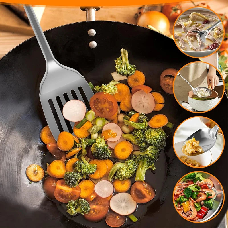 5Pcs Stainless Steel Cooking Utensils Set Kitchen Shovel Soup Spoon Spatula Utensils Cooking Tools Dinnerware Kitchen Gadgets