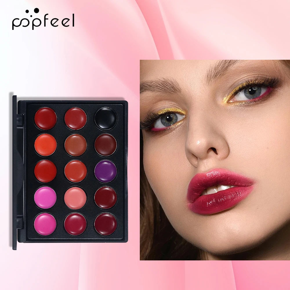 POPFEEL 15-Color Liquid Lipstick Palette – Long Lasting & Portable