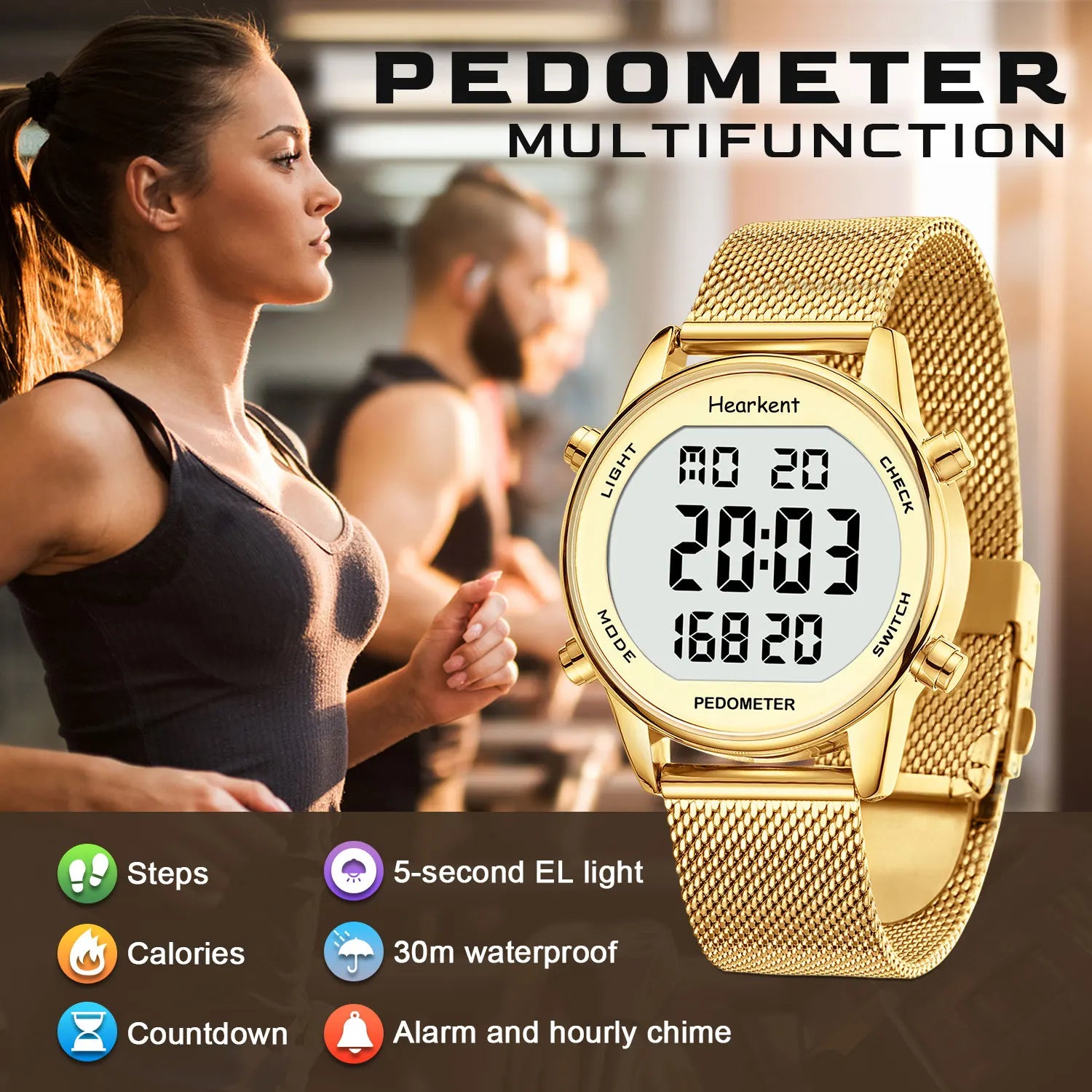 Hearkent Pedometer Watches Sport Step Counter Women's Digital Watches Calories Mile Tracker Waterproof 30M for Walking Running