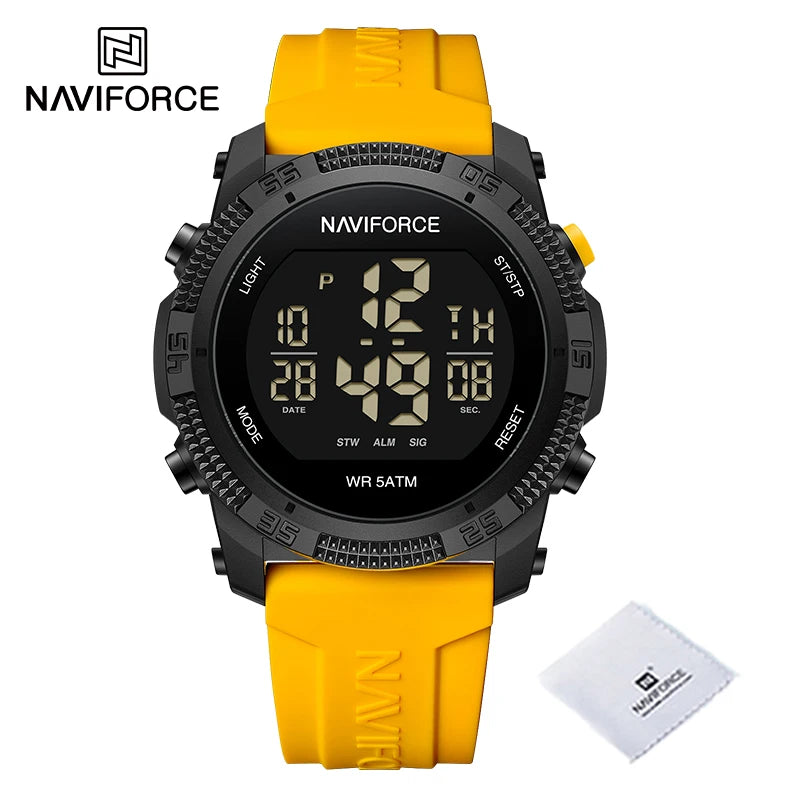 NAVIFORCE Men's Fashion LCD Digital Wristwatch 50m Waterproof Sports Silicone Strap Watches for Man Casual Electronic Male Clock