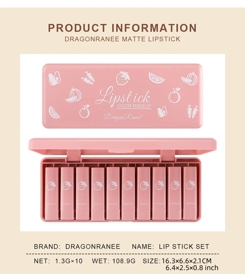 10-Piece Matte Lipstick Set – Long-Lasting, Nude & Elegant