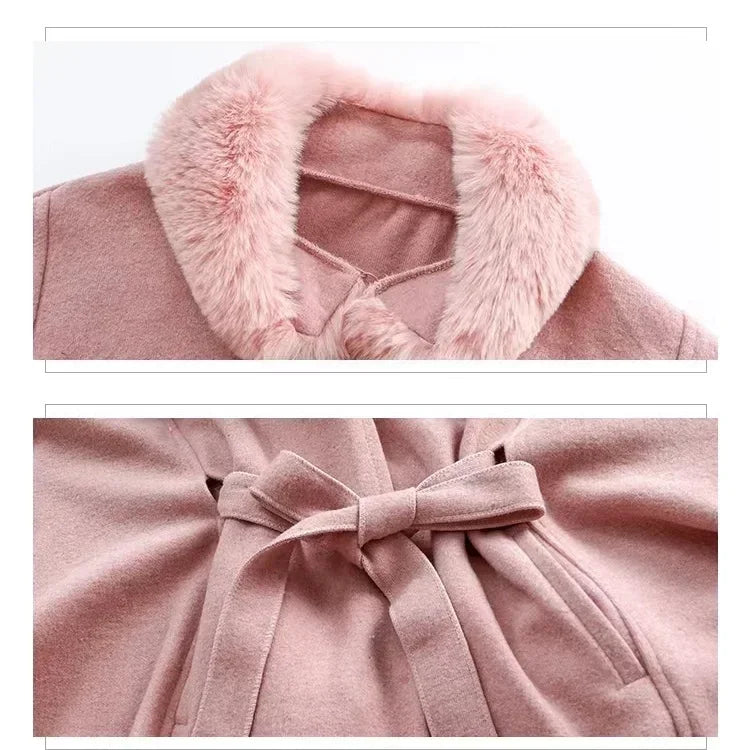 2024 Women's Fur Coat Poncho Wool Warm Fashion Knitted Cloak With Fur Trim Faux Fur Poncho Cape goth Overcoat capas y ponchos