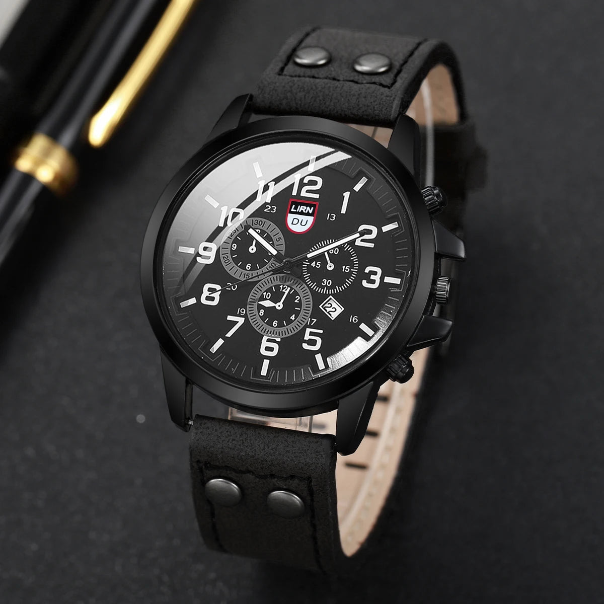 Fashion Men's Watches Casual Leather Band Quartz Watch Male Military Calendar Wristwatch