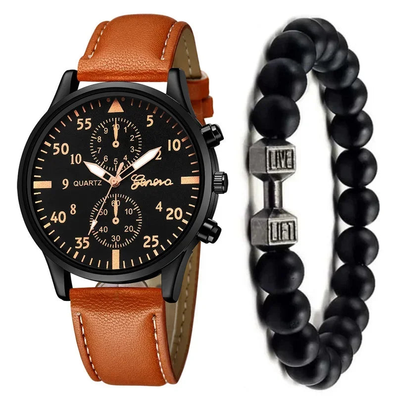 4/1pcs Men Watches Set Luxury Fashion Design Leather Watch Quartz Men Watch Clock Gift Montre Homme Relogio Masculino(no Box)