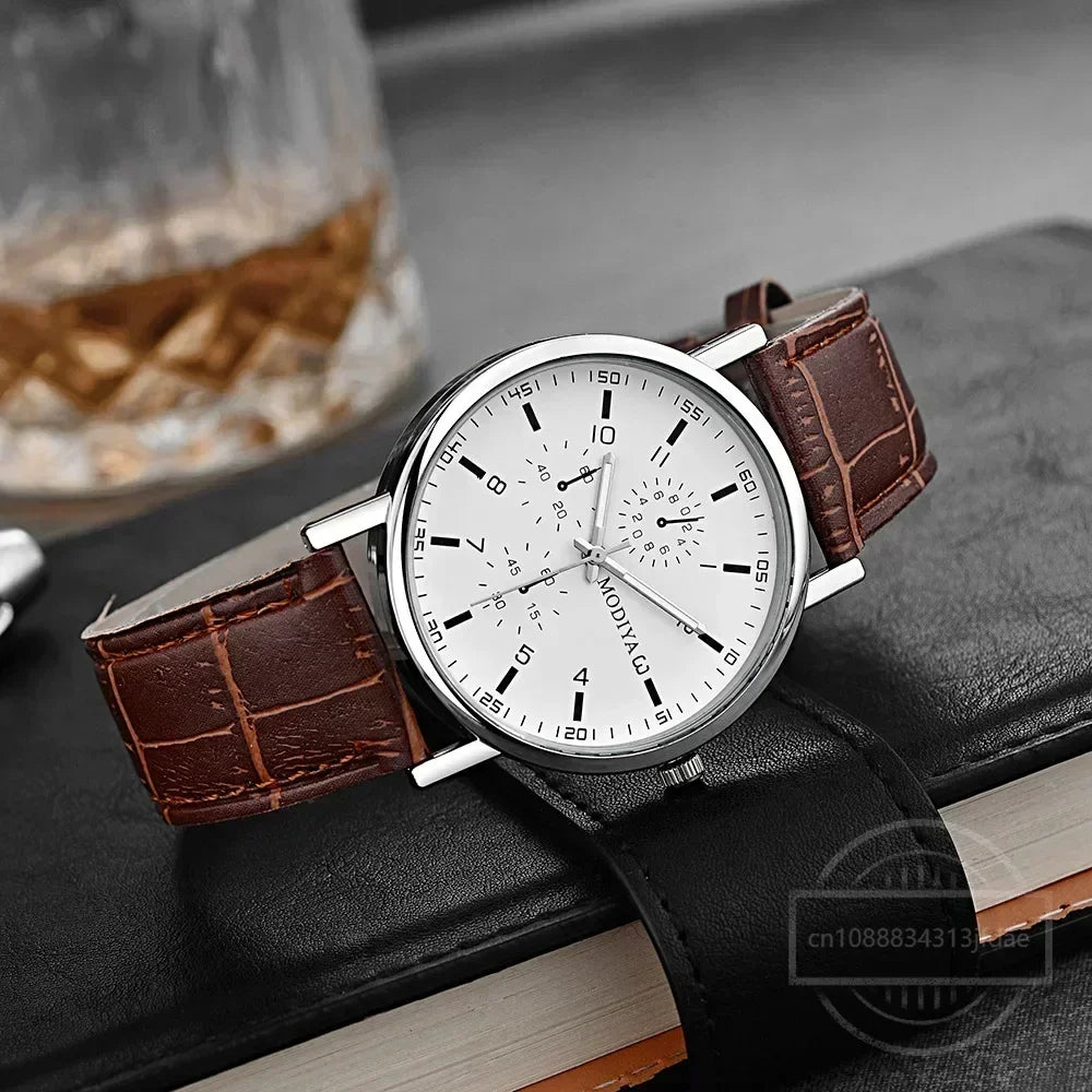 Men’s Luxury Leather Strap Quartz Watch – Analog Casual & Business