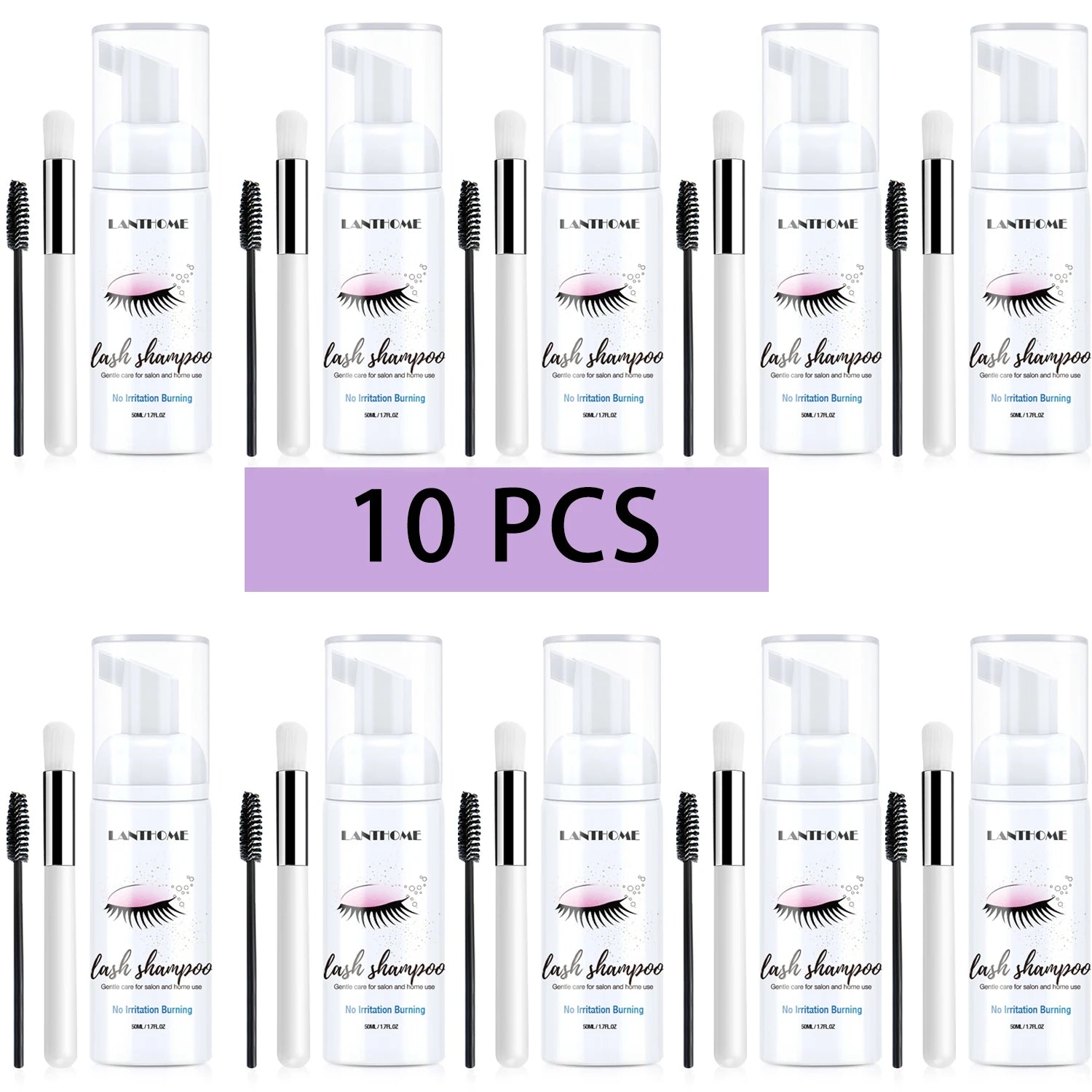 Gentle lash shampoo foam kit with brush – cleanses extensions & removes makeup