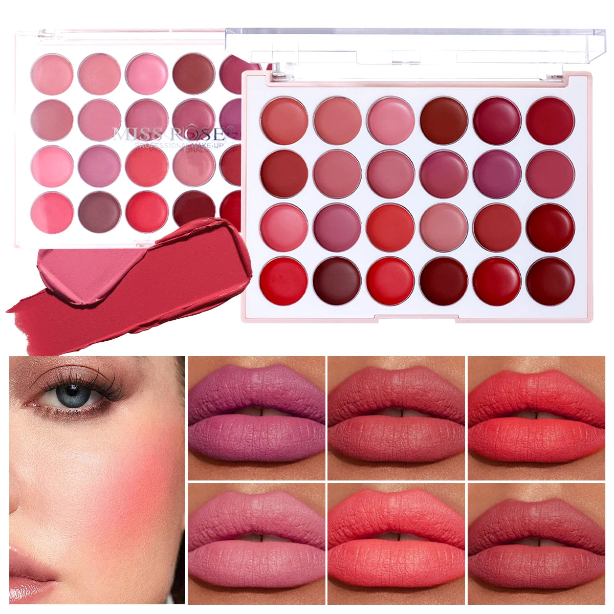 24-Color Jelly Lip Gloss Palette – Moisturizing Mirror Lipstick