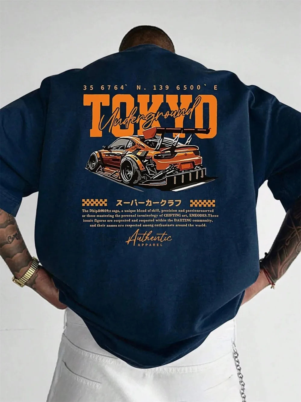 New men's summer fashion casual Japanese Tokyo pattern printed round neck short sleeved polyester fabric breathable T-shirt