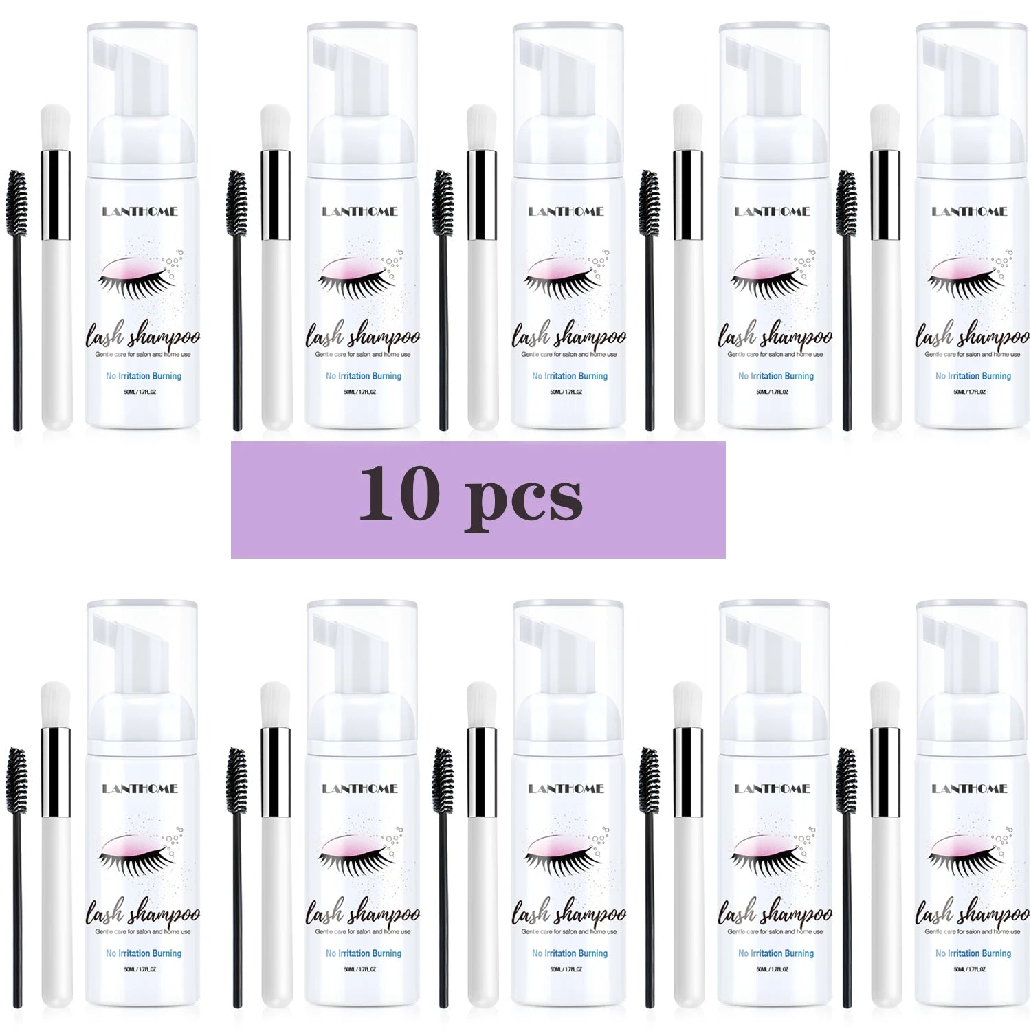 Gentle lash shampoo foam kit with brush – cleanses extensions & removes makeup