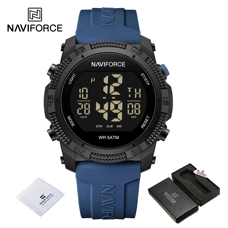 NAVIFORCE Men's Fashion LCD Digital Wristwatch 50m Waterproof Sports Silicone Strap Watches for Man Casual Electronic Male Clock