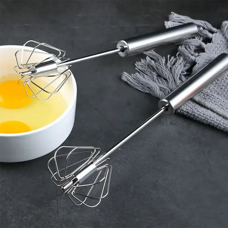 Kitchen Stainless Steel Whisk Creamer Semi-automatic Rotary Whisk Beech Wood Vase Handle Hand Mixer