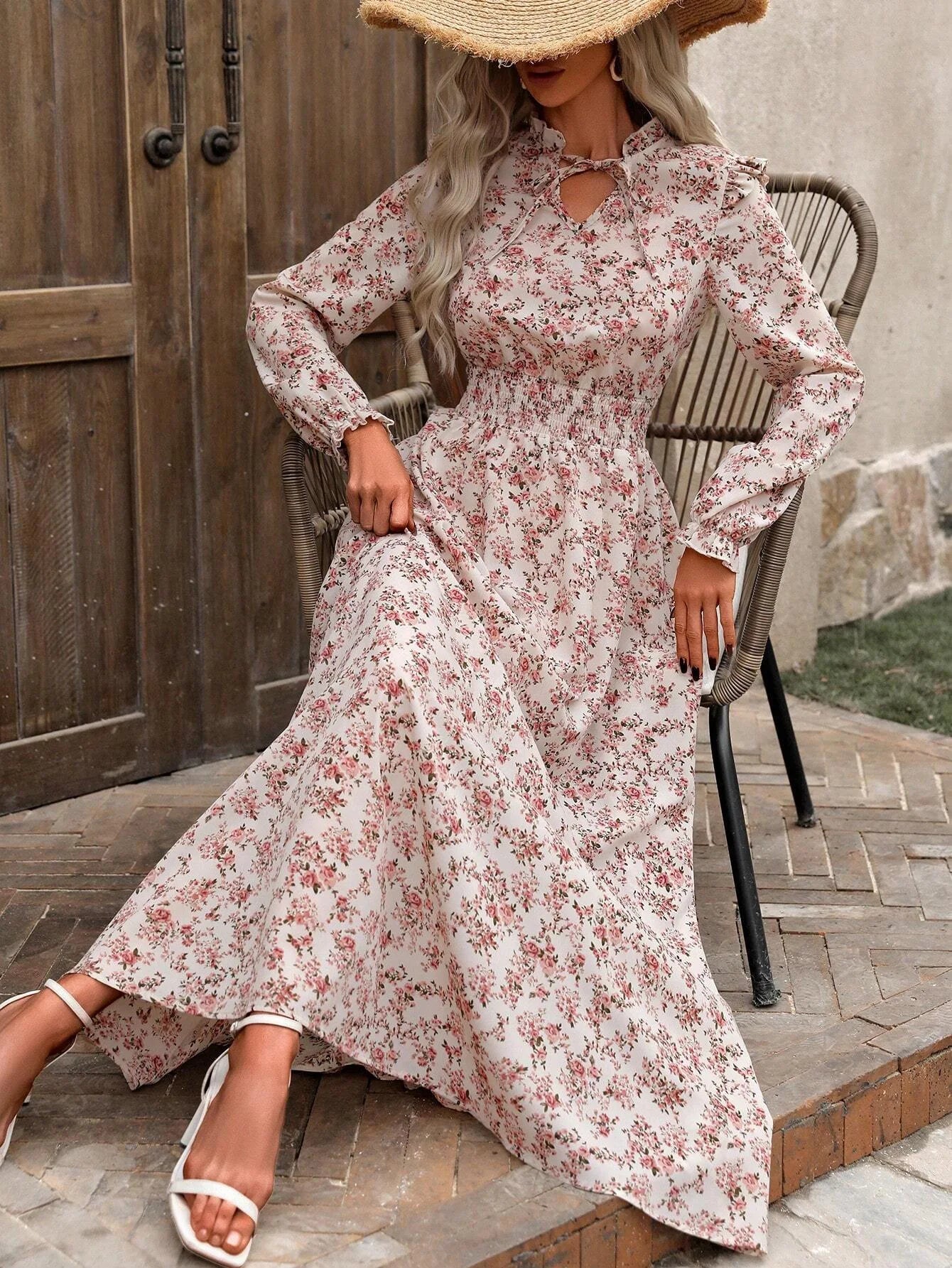 Autumn long-sleeve ruffled collar A-line dress – stylish & elegant.