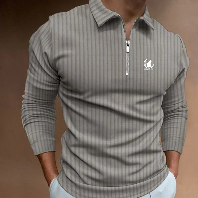 Men Clothes New Long Sleeve Zipper Stripe Polo Shirt Casual Men Polo Shirt Tops Polo Shirt Fashion Men Slim Sport Polo Shirt