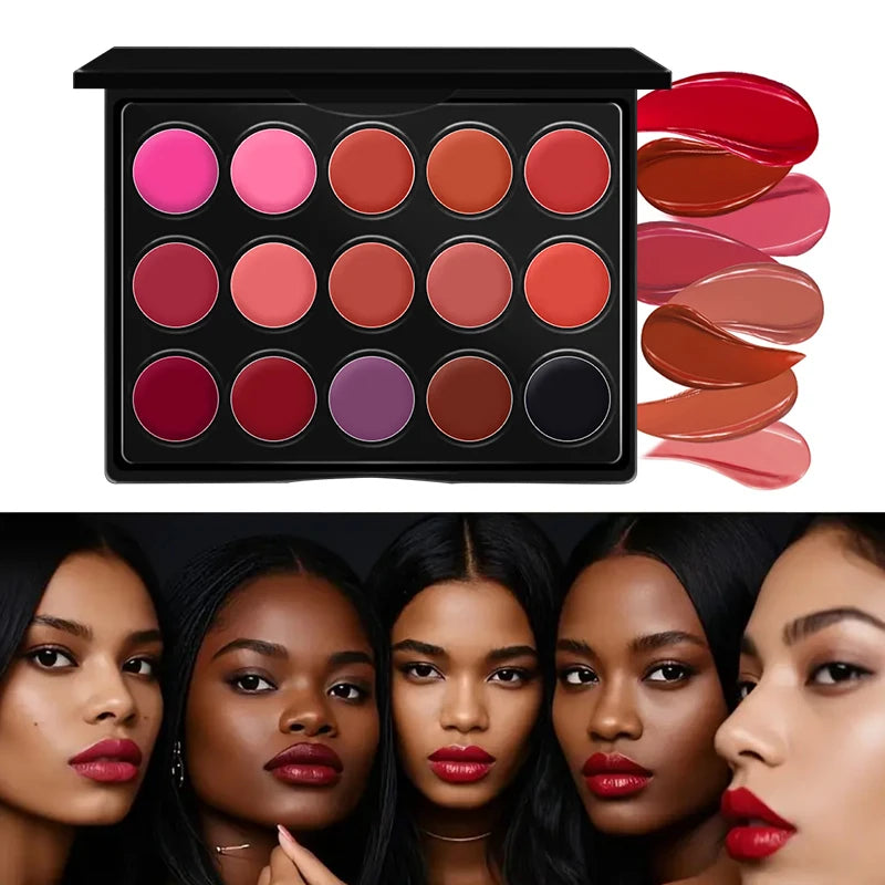 15-Color Mini Lip Gloss Palette – Moisturizing Lipstick for Wome