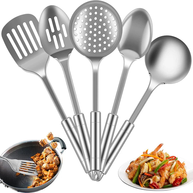 5Pcs Stainless Steel Cooking Utensils Set Kitchen Shovel Soup Spoon Spatula Utensils Cooking Tools Dinnerware Kitchen Gadgets
