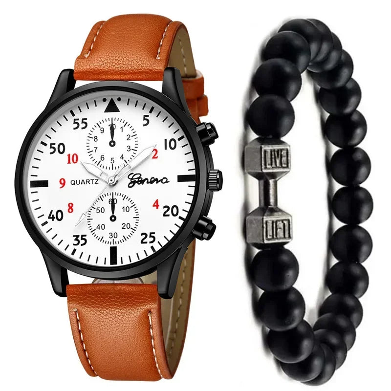 4/1pcs Men Watches Set Luxury Fashion Design Leather Watch Quartz Men Watch Clock Gift Montre Homme Relogio Masculino(no Box)