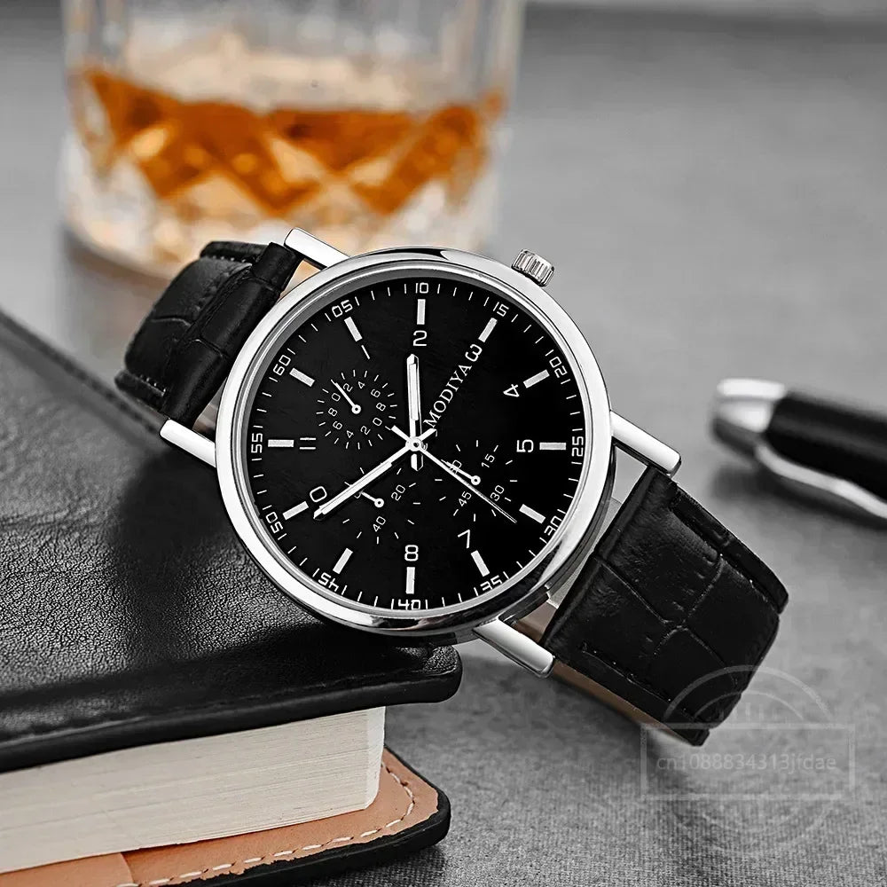 Men’s Luxury Leather Strap Quartz Watch – Analog Casual & Business