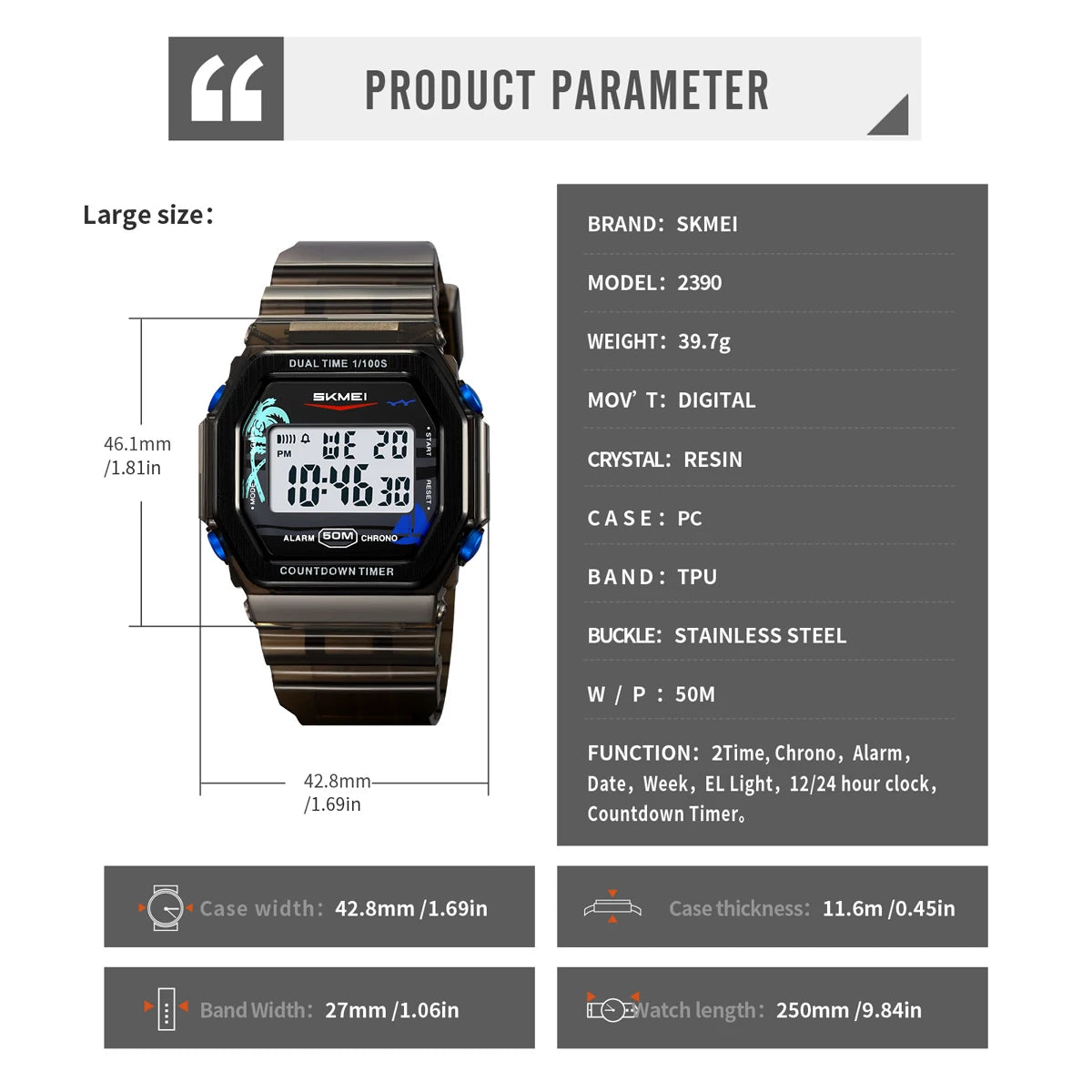 SKMEI EL Light Digital Electronics Wristwatches For Men Women Students Simple Waterproof Sports Count down timer Watches Reloj