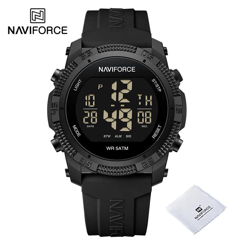 NAVIFORCE Men's Fashion LCD Digital Wristwatch 50m Waterproof Sports Silicone Strap Watches for Man Casual Electronic Male Clock