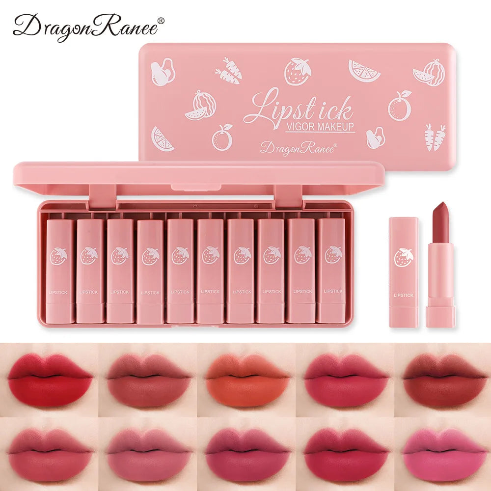 10-Piece Matte Lipstick Set – Long-Lasting, Nude & Elegant