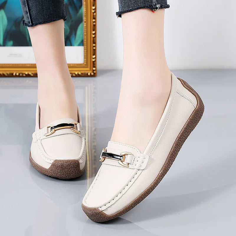 Plus Size 44 Women Flats Genuine Leather Slip Shoes for Woman