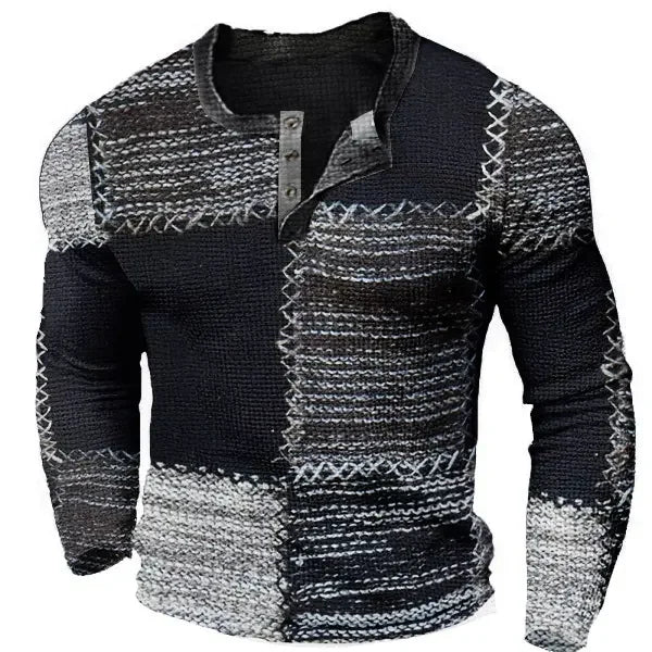 Henry Shirts Patchwork Plaid 3D Rags Print Pattern New Men's Long Sleeved T-shirt With Men's Clothing Spring Autumn Sizes S -5XL