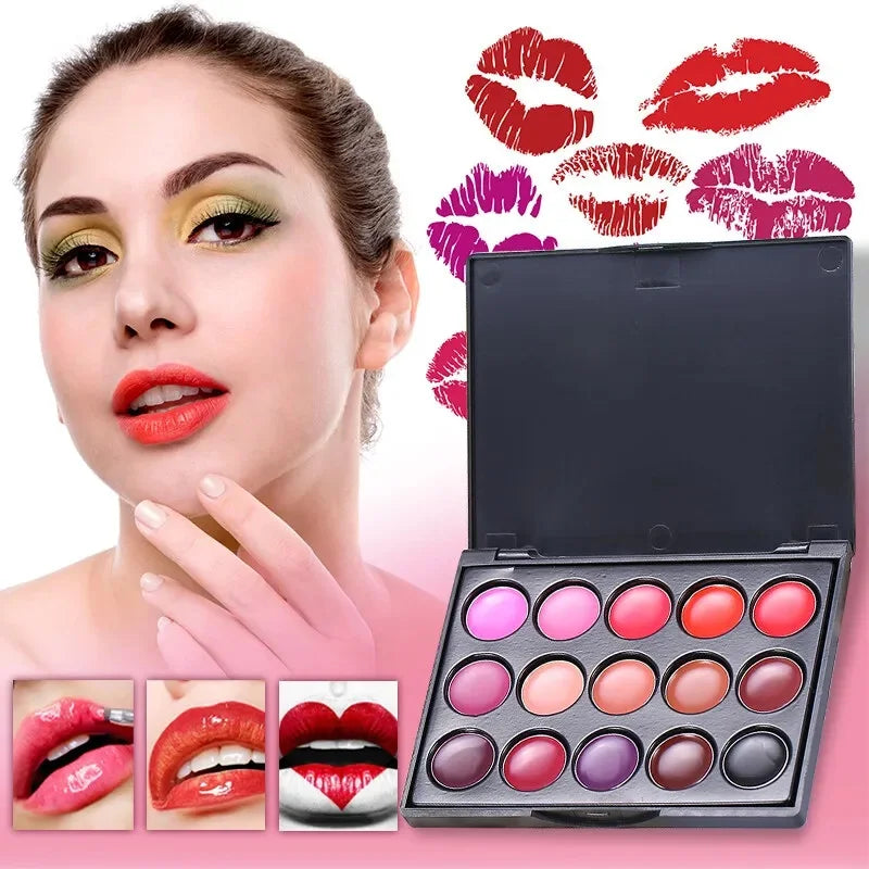 15-color lipstick palette – long-lasting lip gloss & tint set.