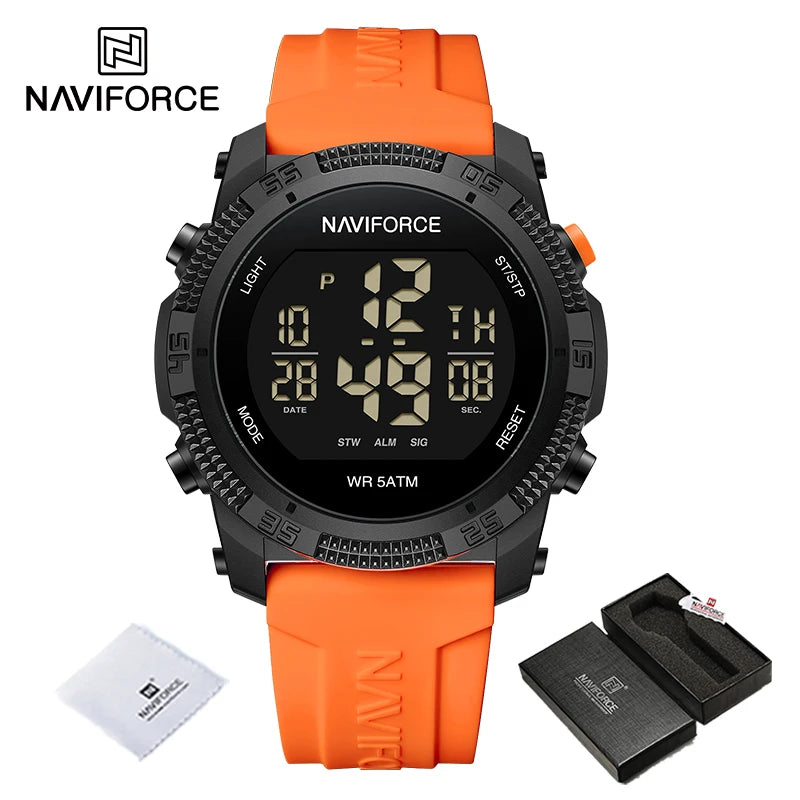 NAVIFORCE Men's Fashion LCD Digital Wristwatch 50m Waterproof Sports Silicone Strap Watches for Man Casual Electronic Male Clock