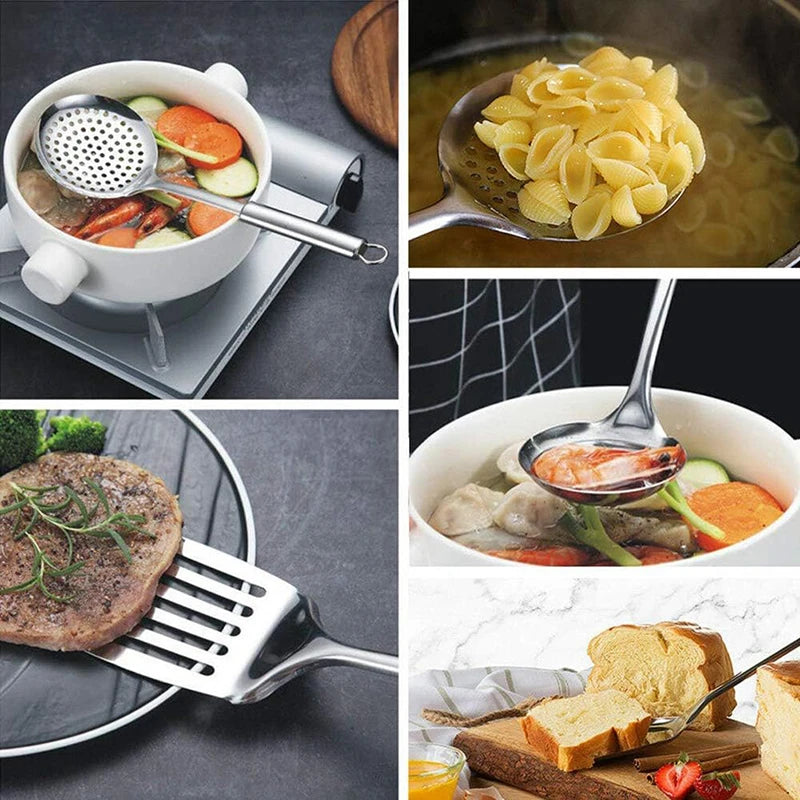 5Pcs Stainless Steel Cooking Utensils Set Kitchen Shovel Soup Spoon Spatula Utensils Cooking Tools Dinnerware Kitchen Gadgets