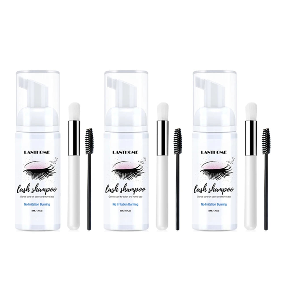 Gentle lash shampoo foam kit with brush – cleanses extensions & removes makeup
