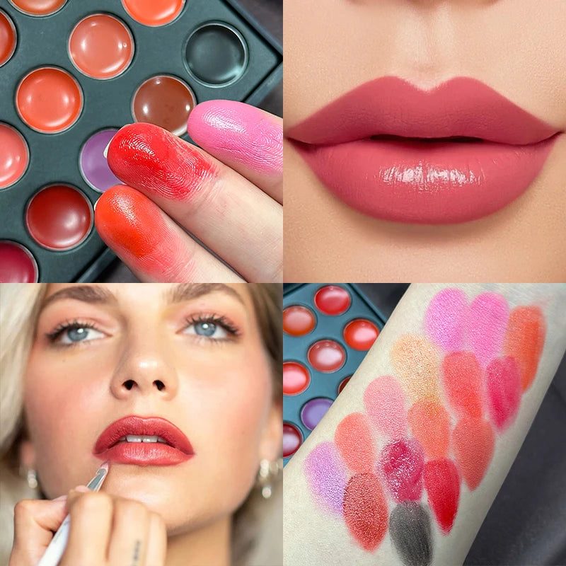 15-Color Mini Lip Gloss Palette – Moisturizing Lipstick for Wome