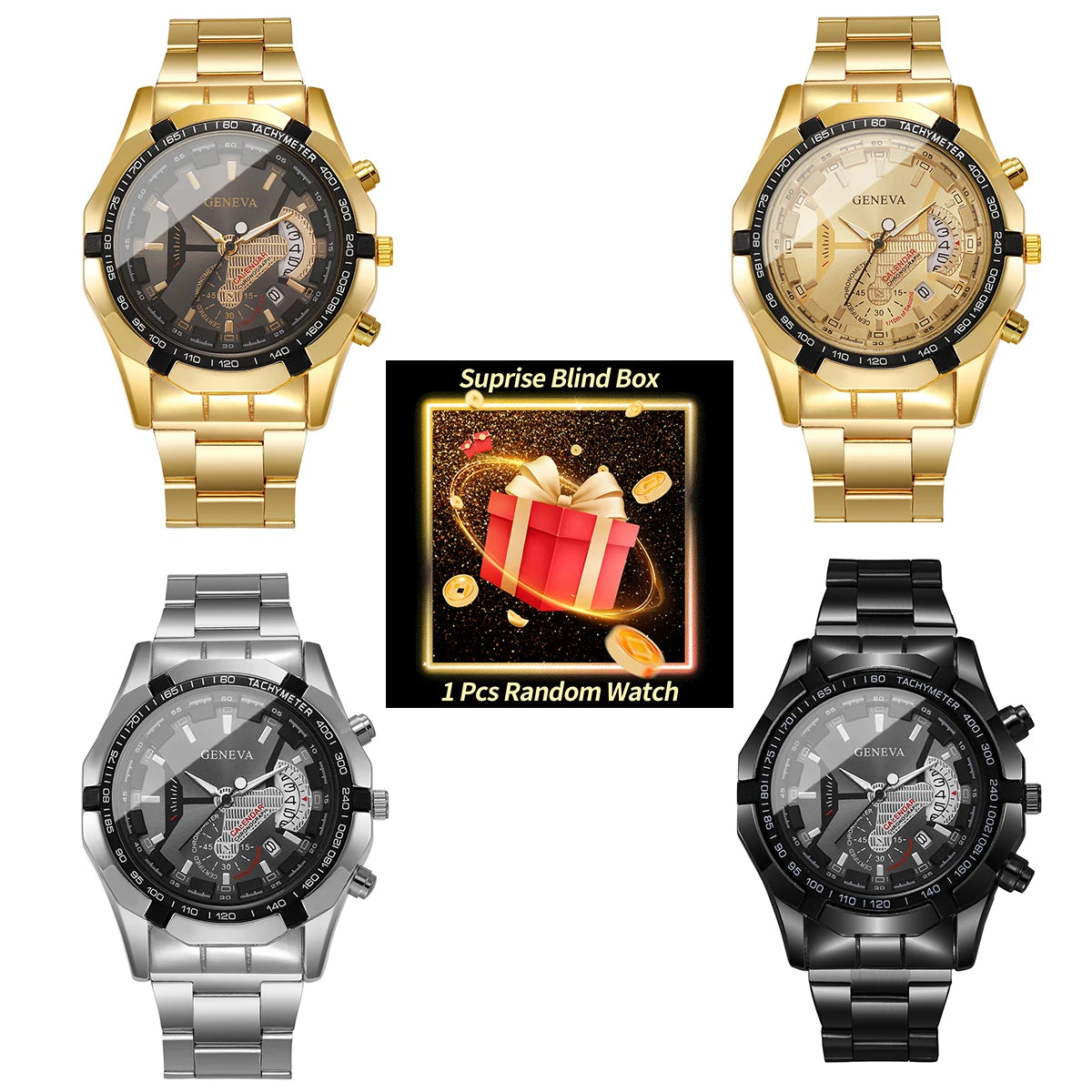 1PC Surprise Mystery Watch Blind Box-Luxury Large Dial Men Business Watches Fashion Calendar Quartz Watch(Without Box)